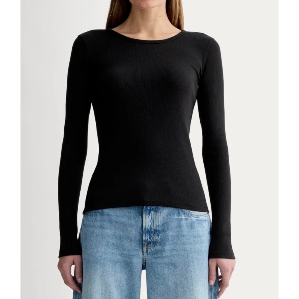 NWOT Everlane Womens The Luxe Rib Long Sleeve Crew Shirt Small Black Preppy